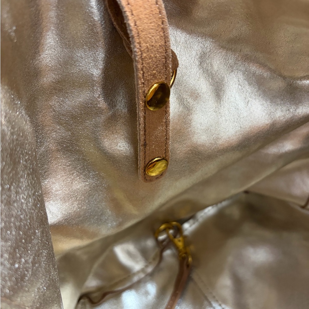 Haute Hippie Tan Suede Tote Bag Metallic Gold Interior Pouch Boho Festival Large - Picture 3 of 5